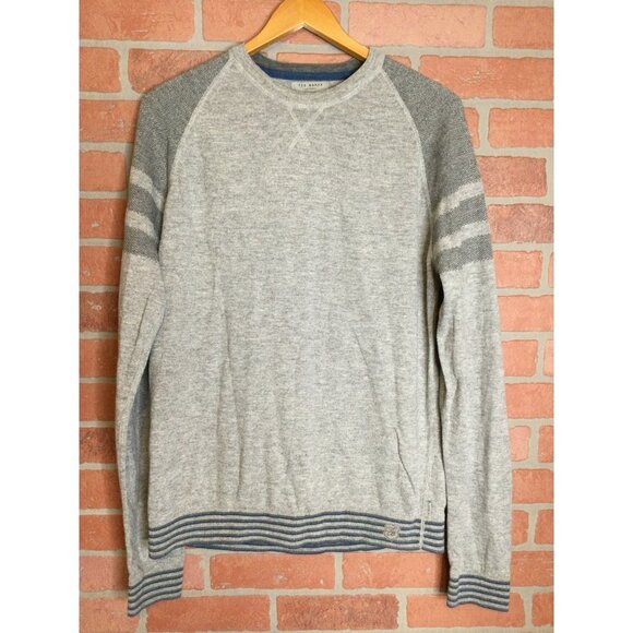 Ted Baker Men's Crew Neck Pullover Sweater Gray Size 5 Long Sleeve XL - Picture 1 of 8